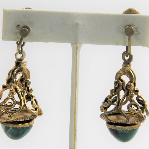 VINTAGE VICTORIAN CABOCHON DANGLE EARRINGS - Picture 3 of 4